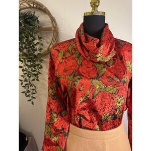 Vintage Flower Power Blouse Shoulder Pads Romantic Goth Boss 80s/90s